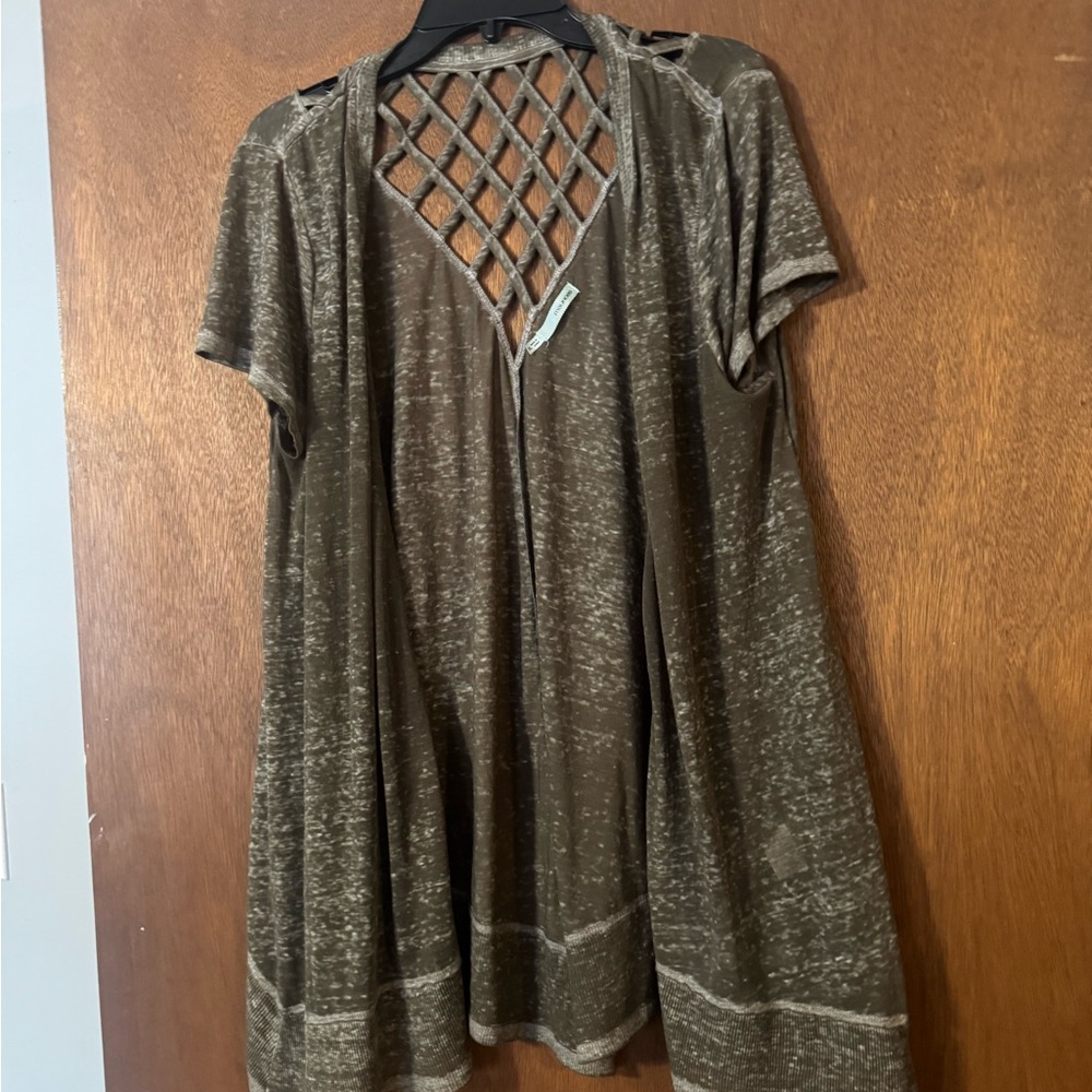 Olive Green Short Sleeve Open Cardigan